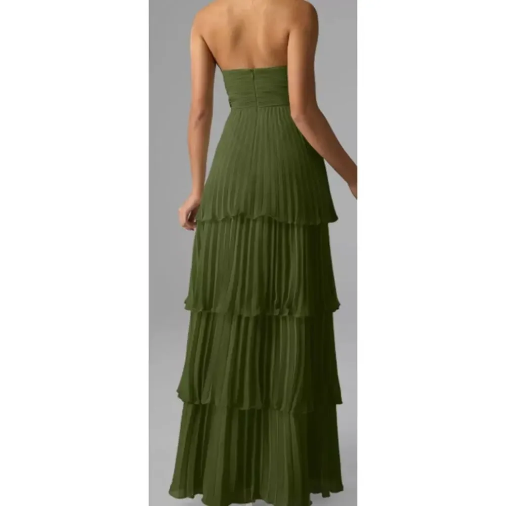 Elegant Olive Green Strapless Maxi Dress - Picture 3 of 7